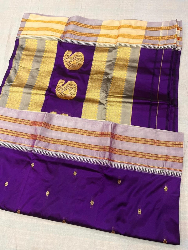 Traditional Maharashtrian Look Handloom Narayanpeth Silk Saree - Free, Deep Purple