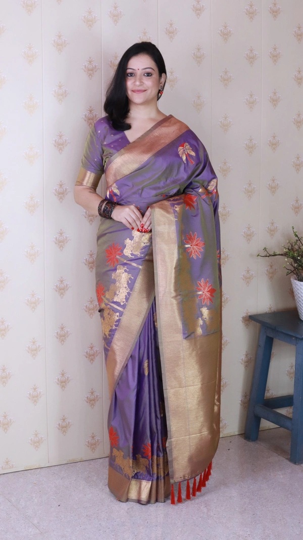 Traditional Pichwai Soft Silk Saree with Kamdhenu Pattern & Zari Border