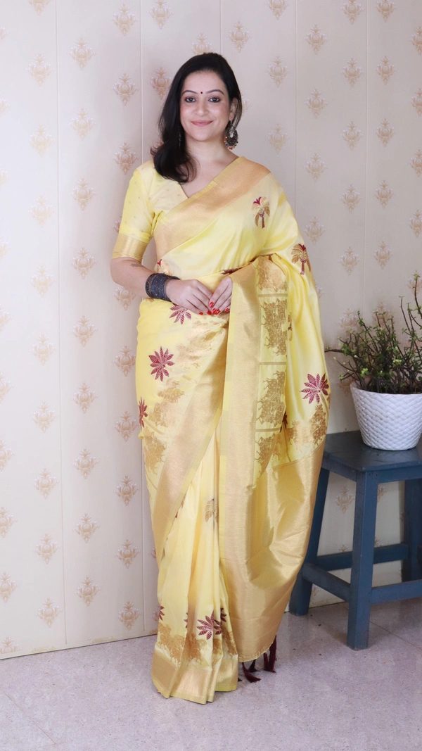 Traditional Pichwai Soft Silk Saree with Kamdhenu Pattern & Zari Border