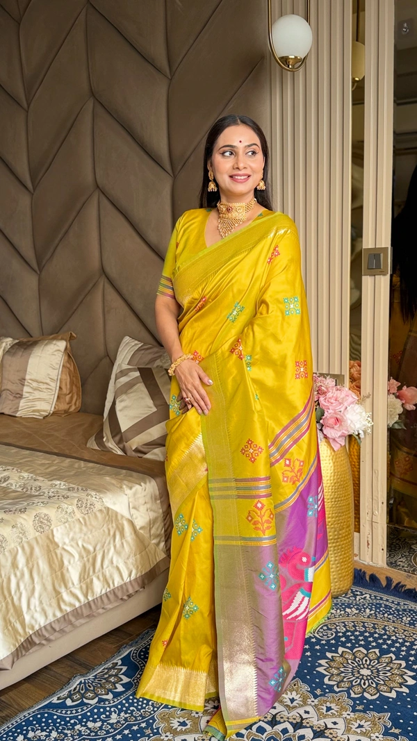 Trending KHUSHI Handloom Patola Collection � 10 Unique Colors with Rich Meenakari Weaving - FREE, YELLOW