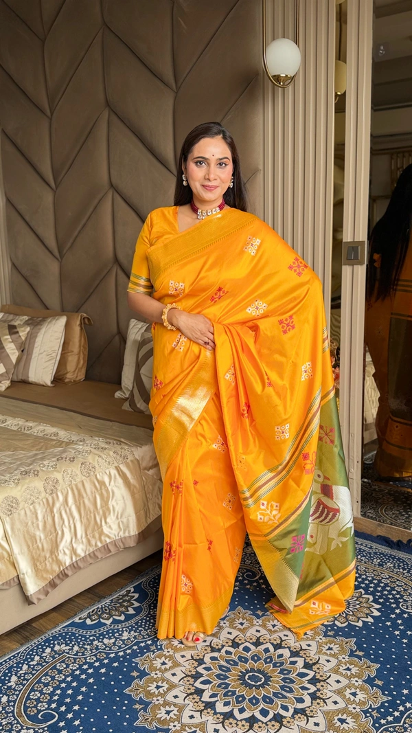 Trending KHUSHI Handloom Patola Collection � 10 Unique Colors with Rich Meenakari Weaving - FREE, Orange