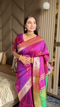 Trending KHUSHI Handloom Patola Collection � 10 Unique Colors with Rich Meenakari Weaving - FREE, MAGENTA