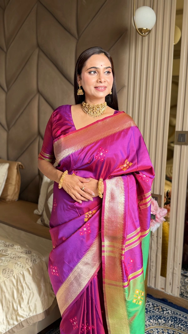 Trending KHUSHI Handloom Patola Collection � 10 Unique Colors with Rich Meenakari Weaving - FREE, MAGENTA