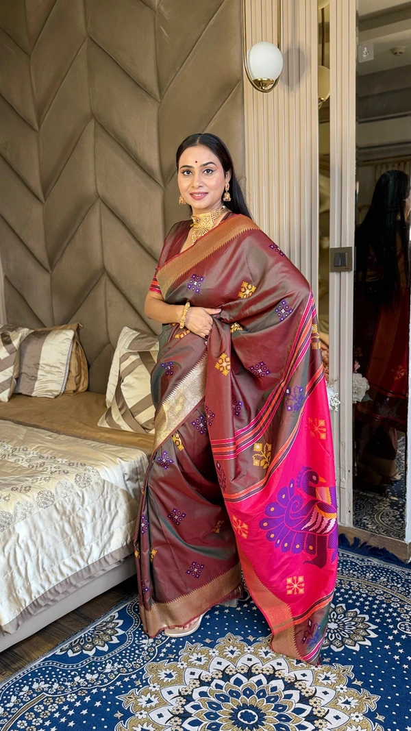 Trending KHUSHI Handloom Patola Collection � 10 Unique Colors with Rich Meenakari Weaving - FREE, COFFEE
