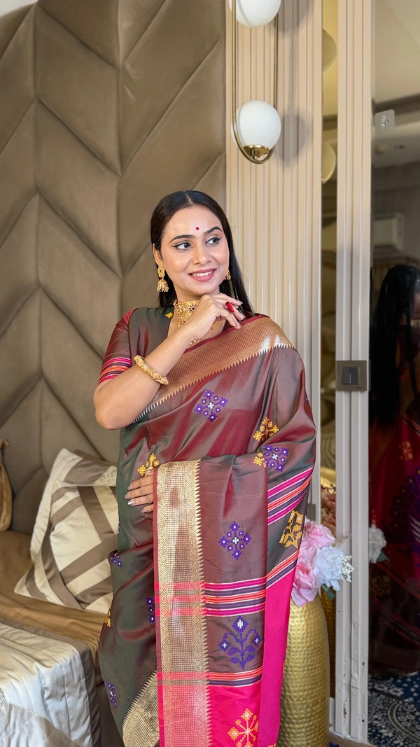 Trending KHUSHI Handloom Patola Collection � 10 Unique Colors with Rich Meenakari Weaving - FREE, COFFEE