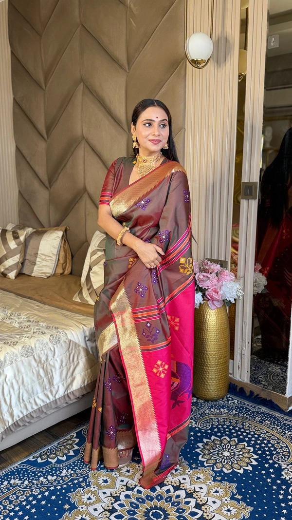 Trending KHUSHI Handloom Patola Collection � 10 Unique Colors with Rich Meenakari Weaving - FREE, COFFEE