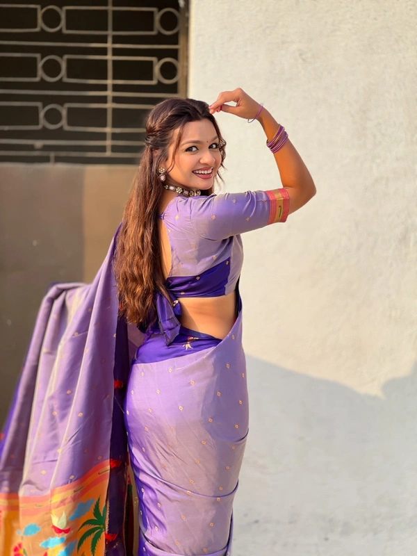 Trending Soft Silk Collection � Nature Inspired Pichwai Pallu with Contrast Parrot Border - FREE, VIOLET
