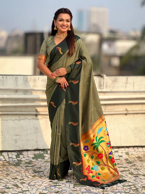 Trending  Soft Silk Collection � Nature Inspired Pichwai Pallu with Contrast Parrot Border