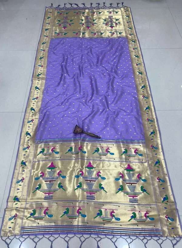 Trendy Lavender Soft Silk Dupatta with Royal All-Over Buti Work and Grand Peacock Zari Border - 2.5mt, Lavender