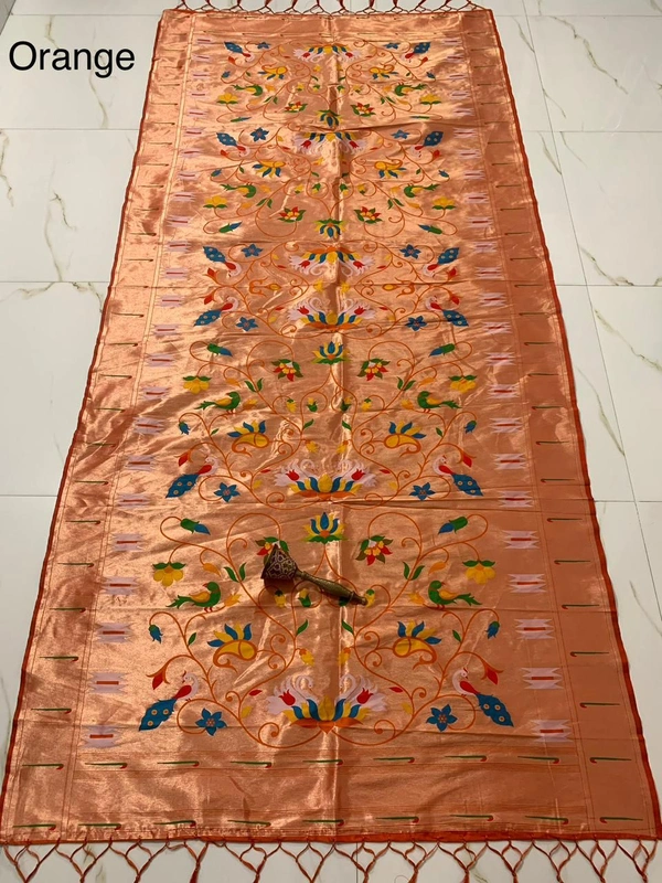 Vibrant Orange Soft Silk Paithani Dupatta with Classic Weaving Heavy Zari - 2.5mt, Orange