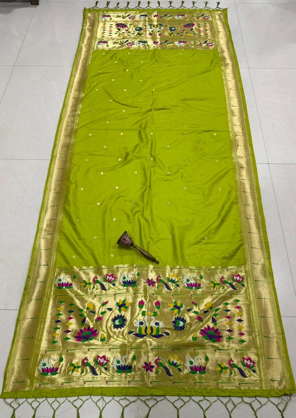 Vibrant Parrot Green Soft Silk Handloom Style Paithani Dupatta with Grand Zari Weaving Pallu.jpeg - 2.5mt, Parrot Green