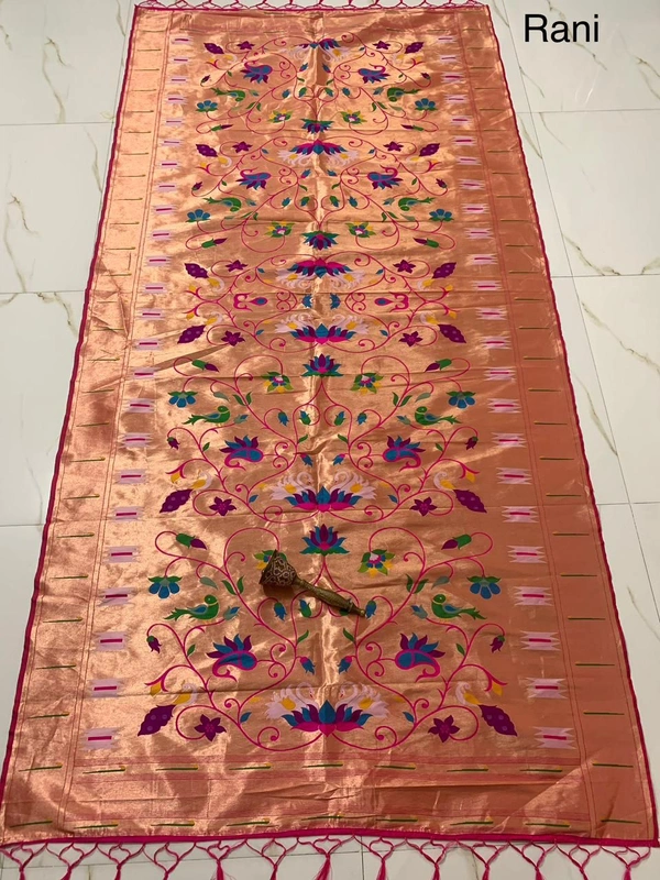 Vibrant Rani Pink Soft Silk Paithani Dupatta with Heritage Meenakari Motif Gold - 2.5mt, Rani Pink