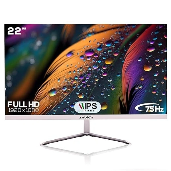 SKU-0203/ SIZE- 22"- Zebion FHD Led Frameless Monitor Crista Series, IPS Panel, 1920x1080 Pixel with Max Resolution, HDMI, VGA, Wall Mountable, Fast Response Time, 3 Year Warranty (22-Inch, 75Hz)