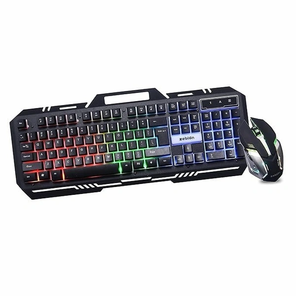 SKU-0208/ COMBO- WIRED- GAMING- Zebion Ninja Gaming Keyboard and Mouse Combo,Braided Cable,Durable Metal Body,Multimedia Keys and Gaming Mouse with 6 Buttons, Multi-Color LED Lights, High-Resolution Sensor with 3200 DPI (Black)