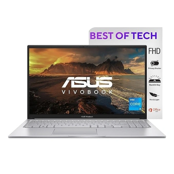 SKU-0290/ CORE I5- 12TH GEN- "Intel i5-1235U/ 8GB DDR4/ 512GB SSD/ 15.6"" FHD (1920 x 1080)/ Cool Silver / Backlit KB/ Win 11 Home/ MS Office/ Backpack "--ASUS Vivobook 15 X1504ZA-NJ522WS
