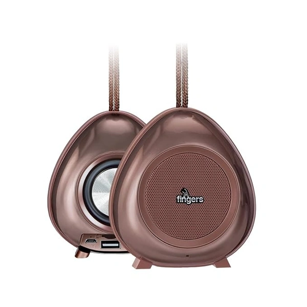 SKU-0304/ SPEAKERS- FINGERS Brownie2 Portable Speaker (15 Hours Playback | Bluetooth, FM Radio, USB, MicroSD, AUX),Choco Brown