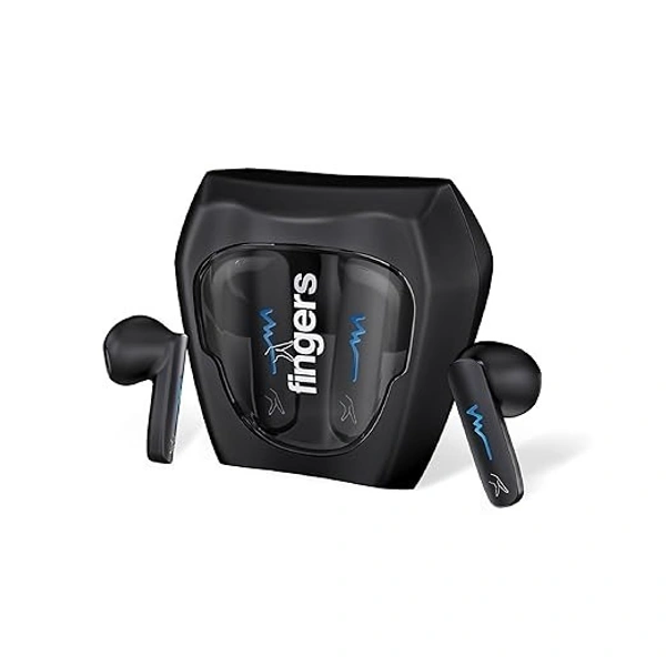 SKU-0313/ EARBUDS- FINGERS Tuxedo TWS Earbuds with 32-Hour Playtime, Fast Charging, 13mm Neodymium Drivers, Surround Noise Cancellation (SNC Technology) Built-in Mic, IPX4 Sweat Resistant, Voice Assistant (Luxe Black)