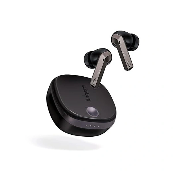 SKU-0314/ EARBUDS- FINGERS Mesmeric TWS Earbuds Immersive Sound with 10 mm Deep bass Drivers, 60 Hours Playtime, Built-in Quad Mics, SNC™ Technology, Quick Charge Type-C Fast Charging (Gun Metal + Black)
