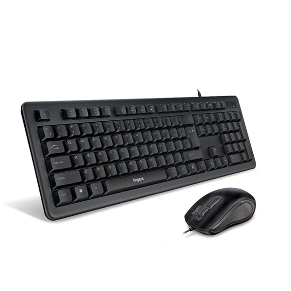SKU-0320/ COMBO- WIRED- FINGERS FusionCombo Wired USB Keyboard and Mouse Set (Instant Access with 14 Quick Soft Touch Keys & Rupee Key)