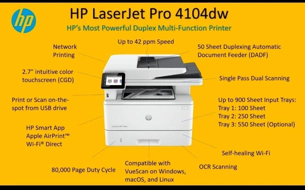 SKU-0094/ LASERJET- Laserjet Pro MFP 4104dw, 42 PPM A4 MFP with WIFI