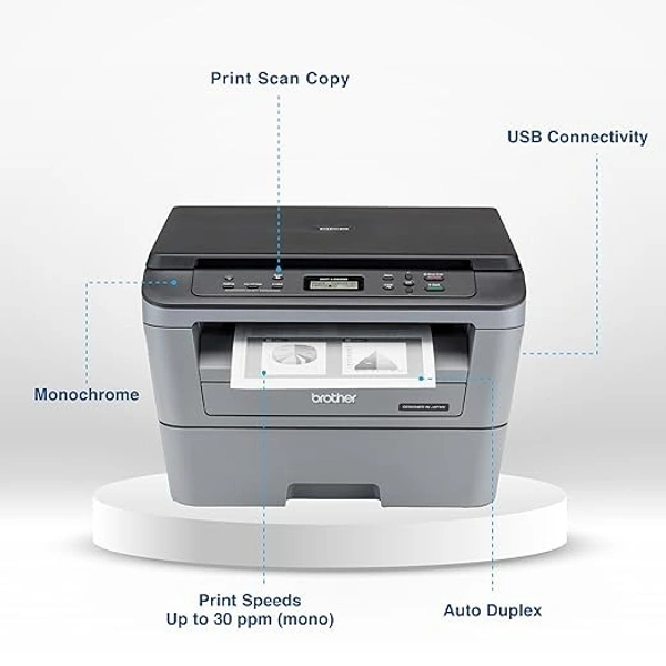 SKU-0099/ LASERJET- Brother DCP-L2520D Automatic Duplex Laser Printer with 30 Pages Per Minute Print Speed, Multifunction (Print Scan Copy), 2 in 1 (ID) Copy Button, LCD Display, 32 MB Memory, 250 Sheet Paper Tray, USB