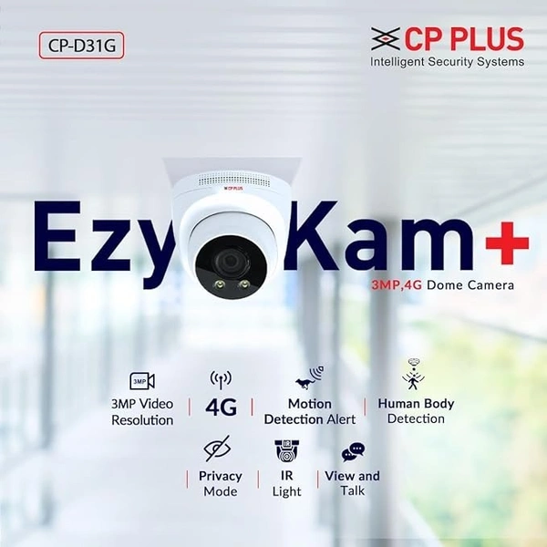 CCTV- WIFI CAMERA- CP PLUS 3MP 4G Dome Camera with 1296P Resolution Video, 4G Sim Card Support, 2-Way Talk, Human Body Detection, Advanced Night Vision & Privacy Mode - CP-D31G