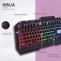 SKU-0208/ COMBO- WIRED- GAMING- Zebion Ninja Gaming Keyboard and Mouse Combo,Braided Cable,Durable Metal Body,Multimedia Keys and Gaming Mouse with 6 Buttons, Multi-Color LED Lights, High-Resolution Sensor with 3200 DPI (Black)