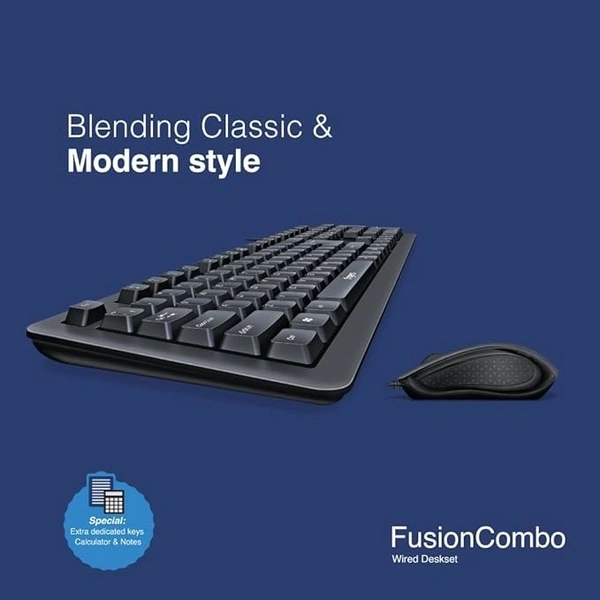 SKU-0320/ COMBO- WIRED- FINGERS FusionCombo Wired USB Keyboard and Mouse Set (Instant Access with 14 Quick Soft Touch Keys & Rupee Key)