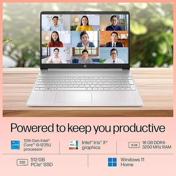 SKU-0047/ CORE I5- 12TH GEN- HP Laptop 15s, 12th Gen Intel Core i5-1235U, 15.6-inch (39.6 cm), FHD, 16GB DDR4, 512GB SSD, Intel Iris Xe Graphics, Backlit KB,MSO,Thin & Light, Dual Speakers (Win 11, Silver, 1.69 kg), fq5330TU