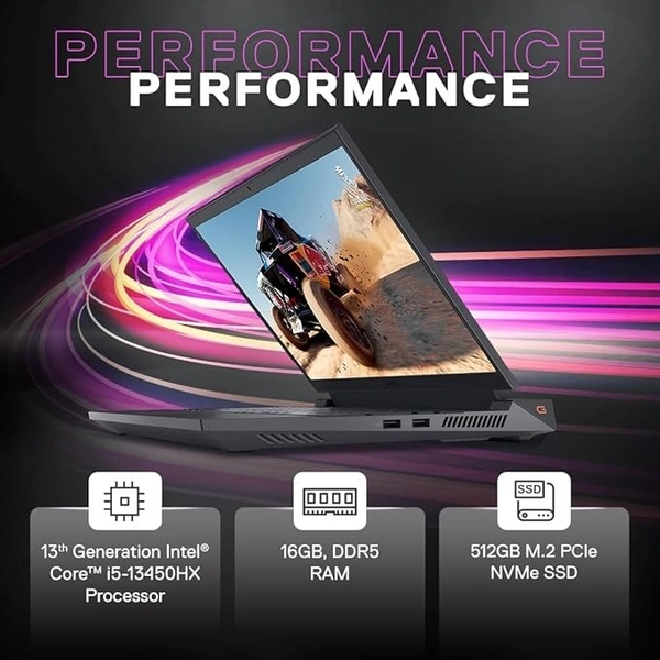 CORE I5- 13TH GEN- Dell Gaming G15-5530 13th Gen Laptop, Intel i5-13450HX/16GB/512GB SSD/NVIDIA RTX 3050 (6GB GDDR6)/15.6" (39.62cm) FHD 120Hz 250 nits/Win 11+MSO'21/Backlit Keyboard 4-Zone RGB/Dark Shadow Gray/2.65kg