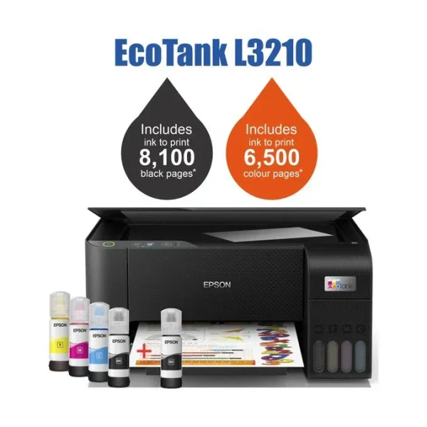 SKU-0093/ TANK SYSTEM- Epson Ecotank L3210 A4 All-in-One Wired Colour Home Inkjet Printers, Black