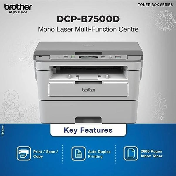 SKU-0100/ LASERJET-Brother DCP-B7500D Automatic Duplex Laser Printer with 34 Pages Per Minute Print Speed, Multifunction (Print Scan Copy), LCD Display, 128 MB Memory, Large 250 Sheet Paper Tray, USB Connectivity Visit the Brother Store