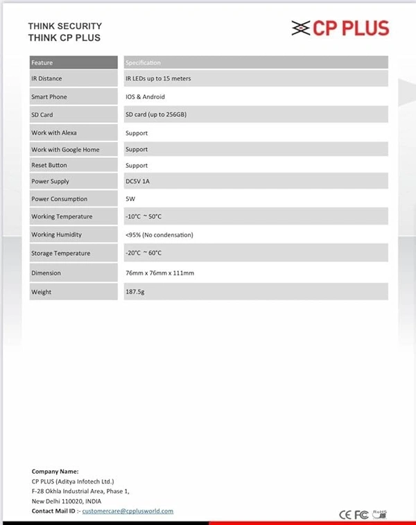 CCTV- WIFI CAMERA- CP PLUS 2MP Full HD Wi-fi CCTV Camera | 360°View PT Camera | Motion Tracking | Cloud Monitoring | 2-Way Talk, Night Vision| Support SD Card (Up to 256 GB) | Privacy Mode - CP-E28A