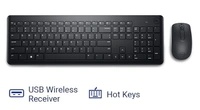 SKU-0114/ COMBO- WIRELESS- Dell KM3322W Wireless USB Keyboard and Mouse Combo, Anti-Fade & Spill-Resistant Keys, up to 36 Month Battery Life, 3Y Advance Exchange Warranty - Black