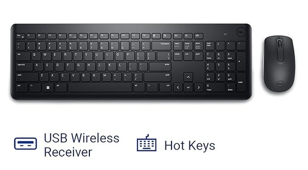 SKU-0114/ COMBO- WIRELESS- Dell KM3322W Wireless USB Keyboard and Mouse Combo, Anti-Fade & Spill-Resistant Keys, up to 36 Month Battery Life, 3Y Advance Exchange Warranty - Black