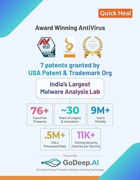 SKU-0156/ ANTIVIRUS- 3YEAR- 2PC- Click to open expanded view Quick Heal | Total Security | 2 Users | 3 Years | AI Based Device Security for Windows PC | Banking and Browsing Protection | Dark Web Monitoring and Parental Control