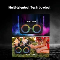 SKU-0284/ SPEAKERS- FINGERS 2Mic-Karaoke Portable Speaker with 2 Wireless Mics (RGB Lights, 6-Hour Playback, 24 W Intense Bass, Bluetooth® | USB | MicroSD | FM Radio) – Rich Black