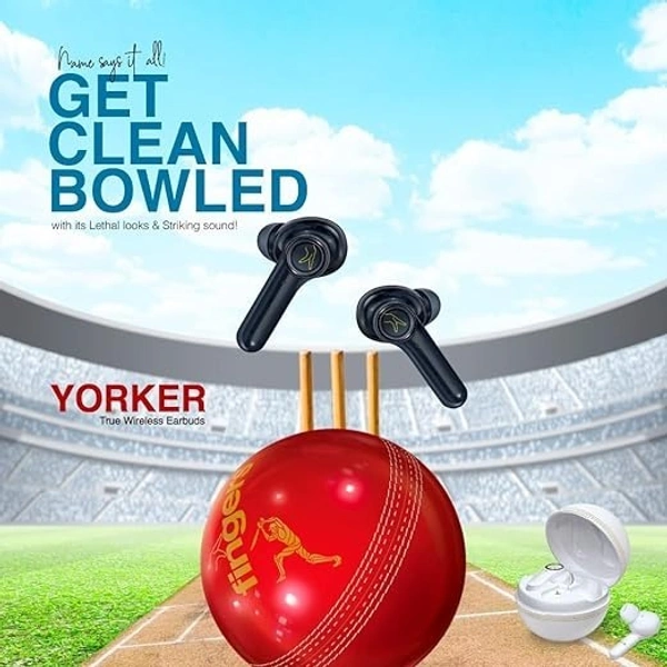 SKU-0315/ EARBUDS- FINGERS Yorker Bluetooth Truly Wireless in Ear Earbuds with Mic (Cricket Themed | Snc Technology | 17.5 Hrs Power Playback | Fast Charging Type-C | Sweat Proof | Voice Assistant Support, Piano White)