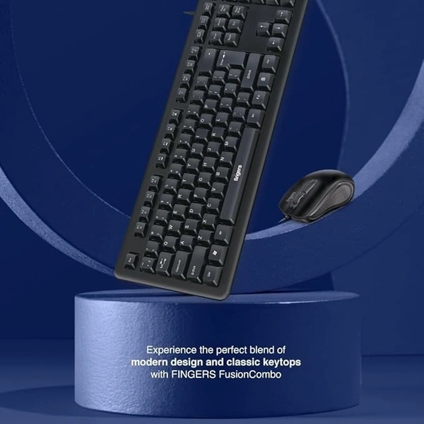 SKU-0320/ COMBO- WIRED- FINGERS FusionCombo Wired USB Keyboard and Mouse Set (Instant Access with 14 Quick Soft Touch Keys & Rupee Key)