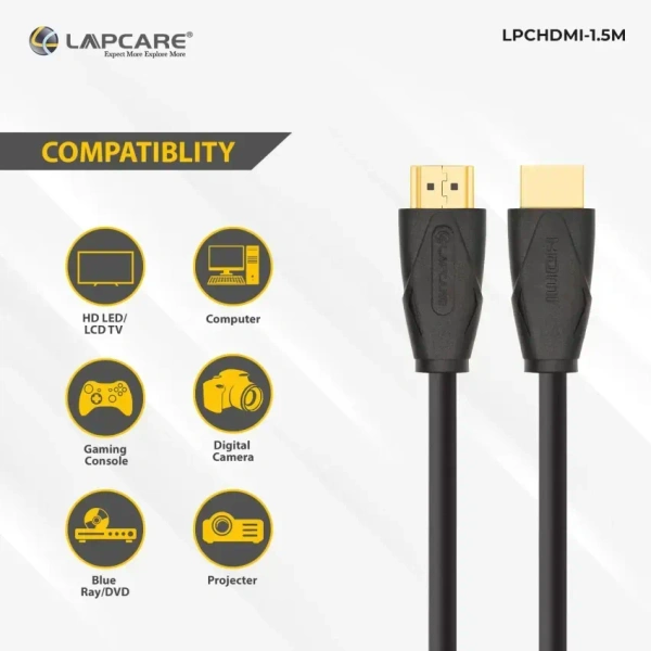 SKU-0424/ HDMI CABLE- 3 MTR- LAPCARE- Lapcare Premium Quality HDMI Cable, Male to Male (3 M)-Black- 1 Year Warrenty