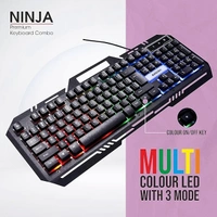 SKU-0208/ COMBO- WIRED- GAMING- Zebion Ninja Gaming Keyboard and Mouse Combo,Braided Cable,Durable Metal Body,Multimedia Keys and Gaming Mouse with 6 Buttons, Multi-Color LED Lights, High-Resolution Sensor with 3200 DPI (Black)