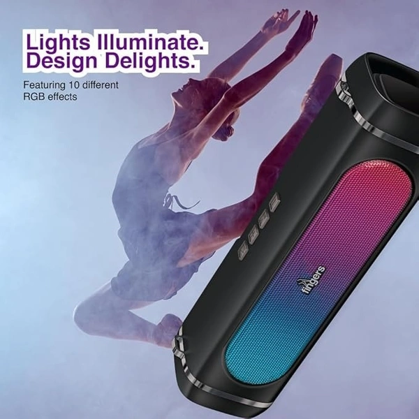 SKU-0282/ SPEAKERS- FINGERS SoundPower-20 Bluetooth Portable Speaker with Powerful 20 W Deep Bass, Mesmerizing RGB lights, 9-hour Playtime, Free Carry Strap, Built-in Mic (Black)