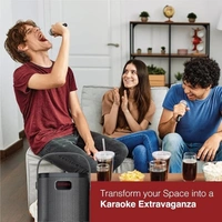 SKU-0283/ SPEAKERS- FINGERS 2Mic-GrooveBox Portable Speaker with 2 Wireless Mics (6.5 -Hour Playback, 20 W Intense Bass, Recording Feature, Bluetooth® | USB | MicroSD | FM Radio | AUX) – Rich Black