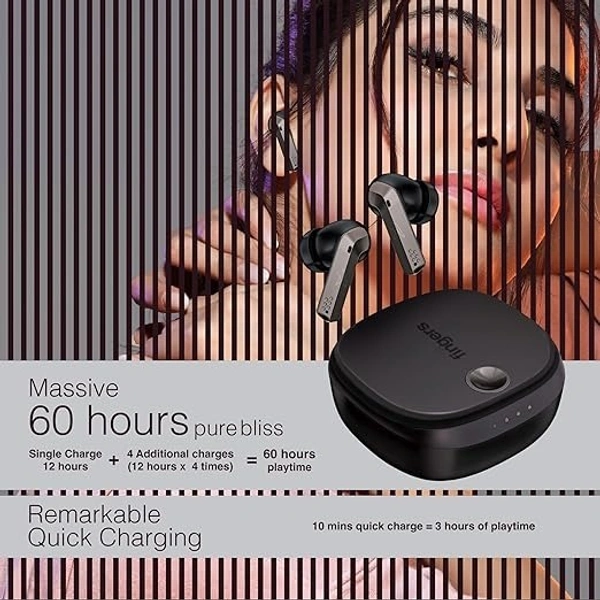 SKU-0314/ EARBUDS- FINGERS Mesmeric TWS Earbuds Immersive Sound with 10 mm Deep bass Drivers, 60 Hours Playtime, Built-in Quad Mics, SNC™ Technology, Quick Charge Type-C Fast Charging (Gun Metal + Black)