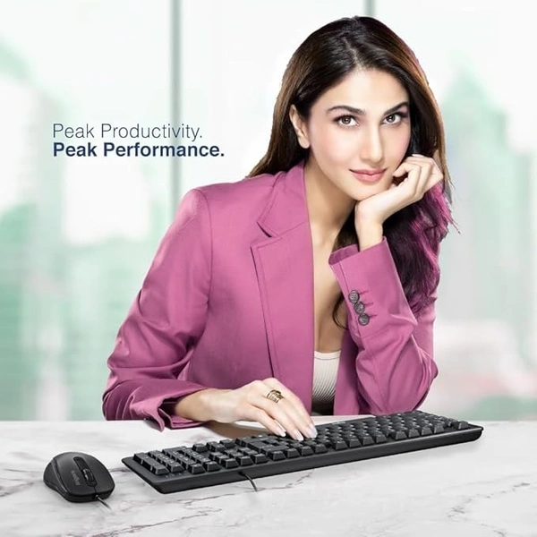 SKU-0320/ COMBO- WIRED- FINGERS FusionCombo Wired USB Keyboard and Mouse Set (Instant Access with 14 Quick Soft Touch Keys & Rupee Key)