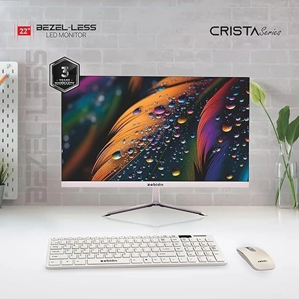 SKU-0203/ SIZE- 22"- Zebion FHD Led Frameless Monitor Crista Series, IPS Panel, 1920x1080 Pixel with Max Resolution, HDMI, VGA, Wall Mountable, Fast Response Time, 3 Year Warranty (22-Inch, 75Hz)