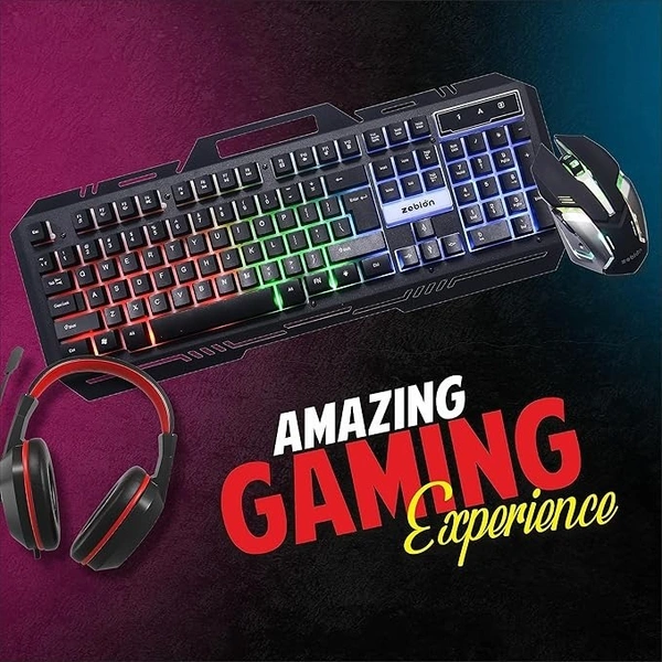 SKU-0208/ COMBO- WIRED- GAMING- Zebion Ninja Gaming Keyboard and Mouse Combo,Braided Cable,Durable Metal Body,Multimedia Keys and Gaming Mouse with 6 Buttons, Multi-Color LED Lights, High-Resolution Sensor with 3200 DPI (Black)