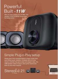 SKU-0277/ SPEAKERS- FINGERS StereoBeats 2.1 Channel Multimedia Wired Speaker (USB Powered with 3.5 mm stereo input | Powerful 11 Watts | for Computer PCs & Laptops) - Rich Black