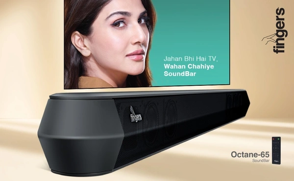 SKU-0278/ SPEAKERS- FINGERS Octane-65 Multimedia Sound Bar with Powerful 65 Watts, 2.0 Channel, Bluetooth, USB, AUX, Optical, HDMI ARC, Wall Mountable & Remote Control