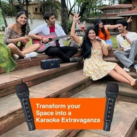 SKU-0284/ SPEAKERS- FINGERS 2Mic-Karaoke Portable Speaker with 2 Wireless Mics (RGB Lights, 6-Hour Playback, 24 W Intense Bass, Bluetooth® | USB | MicroSD | FM Radio) – Rich Black